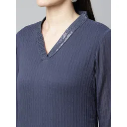 BARARA ETHNIC Women Blue Pleated Pure Cotton Kurta with Trousers image 5