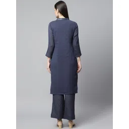 BARARA ETHNIC Women Blue Pleated Pure Cotton Kurta with Trousers image 4