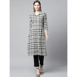 BARARA ETHNIC Women Grey Striped Pleated Pure Cotton Kurta-picture-18
