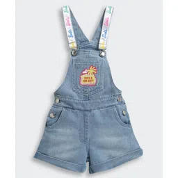 Barbie by Tiny Girl Denim Woven Sleeveless Such A Fun Day Text Printed Dungaree - Light Blue-picture-19