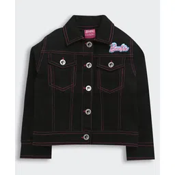 Barbie by Tiny Girl Woven Full Sleeves Text Printed Jacket - Black-image-43