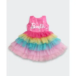 Barbie by Tiny Girl Woven Sleeveless Brand Name Printed Layered Dress - Hot Pink-picture-11