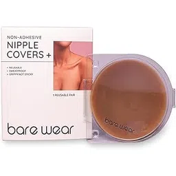 bare wear Non-Adhesive Brown Nipple Covers Plus – Not Sticky, Grippy, Reusable Nipple Pasties Plus for Women - (10 CM)-picture-49