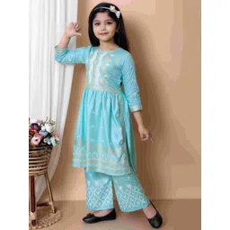 BARKAT DESIGNING PLANET Girls Ethnic Motifs Printed Empire Kurta with Palazzos & Dupatta-picture-55