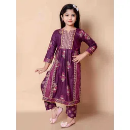 BARKAT DESIGNING PLANET Girls Ethnic Motifs Printed Pleated A Line Kurta With Trousers-picture-10