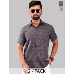 BASE 41 Men Slim Fit Windowpane Checks Checked Casual Shirt-picture-22