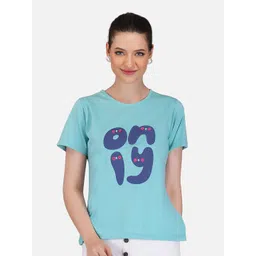 BASE 41 Women Turquoise Blue Typography Printed Slim Fit T-shirt-picture-33