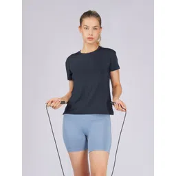 basicplz Women Solid Round Neck Polyester Blue T-Shirt-picture-11