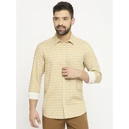 Basics Beige Cotton Slim Fit Printed Shirt-picture-13