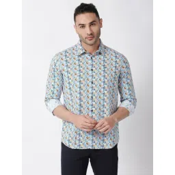 Basics Blue Slim Fit Printed Shirt-picture-43
