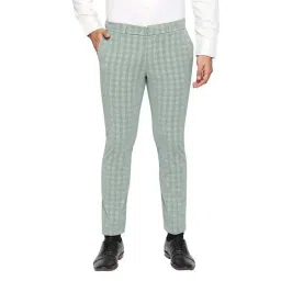 Basics Green Cotton Regular Fit Checks Trousers-picture-18