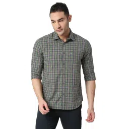 Basics Green Cotton Slim Fit Checks Shirt-picture-21