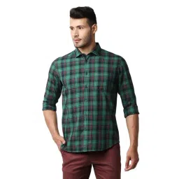 Basics Green Cotton Slim Fit Checks Shirt-picture-35