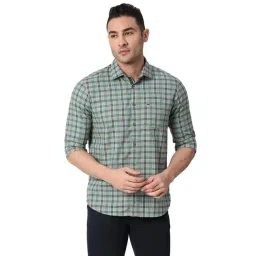 Basics Light Green Cotton Slim Fit Checks Shirt-picture-10