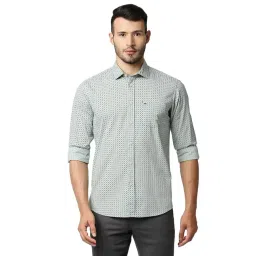 Basics Light Green Cotton Slim Fit Printed Shirt-picture-29