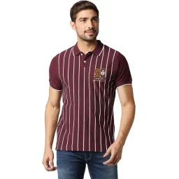 Basics Maroon Banner Cotton Muscle Fit Striped Polo T-Shirt-picture-25