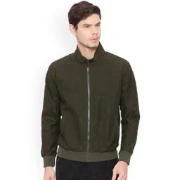 Basics Men Green Bomber with Embroidered Jacket-picture-38