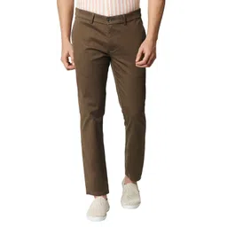 Basics Men Mid-Rise Plain Cotton Tapered Fit Chinos Trousers-picture-28