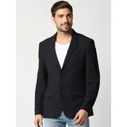 Basics Men Navy Blue Solid Single-Breasted Comfort-Fit Casual Blazer-picture-12