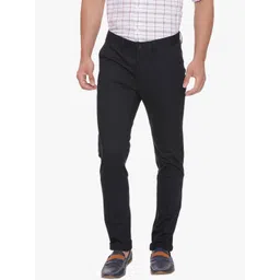 Basics Men Navy Blue Tapered Fit Solid Regular Trousers-picture-12