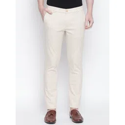 Basics Men Off White Tapered Fit Trousers-picture-19