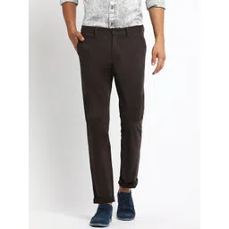 Basics Men Olive Brown Tapered Fit Solid Chinos-picture-24