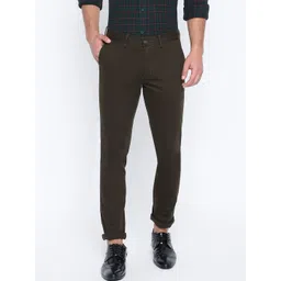 Basics Men Olive Green Tapered Fit Solid Regular Trousers-picture-45
