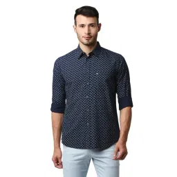 Basics Navy Cotton Slim Fit Printed Shirt-picture-29