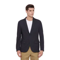 Basics Navy Notched Lapel Printed Blazer-picture-17