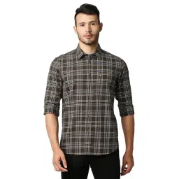 Basics Olive Cotton Slim Fit Checks Shirt-picture-31
