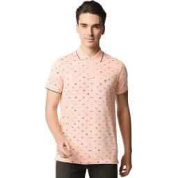 Basics Peach Parfait Cotton Muscle Fit Printed Polo T-Shirt-picture-15