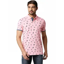 Basics Pink Muscle Fit Printed Polo T-Shirt-picture-22