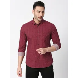 Basics Red Cotton Slim Fit Printed Shirt-picture-35