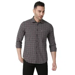 Basics Wine Cotton Slim Fit Checks Shirt-picture-39