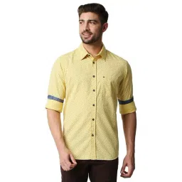 Basics Yellow Cotton Slim Fit Printed Shirt-picture-35