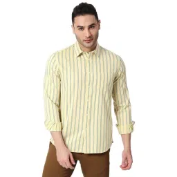 Basics Yellow Cotton Slim Fit Striped Shirt-picture-25