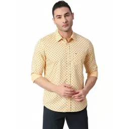 Basics Yellow Slim Fit Printed Shirt-picture-36