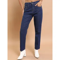 basics by tokyo talkies Tokyo Talkies Women Blue Boyfriend Fit Clean Look Mid-Rise Stretchable Jeans-picture-17