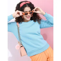 basics by tokyo talkies Tokyo Talkies Women Blue Solid Sweatshirt-picture-23