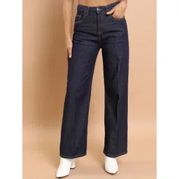 basics by tokyo talkies Tokyo Talkies Women Navy Blue Flared Clean Look Cotton Jeans-picture-28