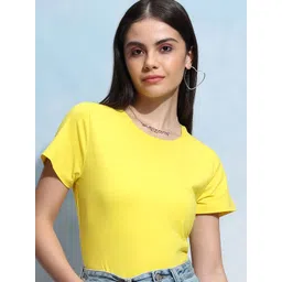 basics by tokyo talkies Tokyo Talkies Women Solid Round Neck T-shirt-picture-30