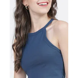 basics by tokyo talkies Tokyo Talkies Women Blue Halter Neck T-shirt image 2