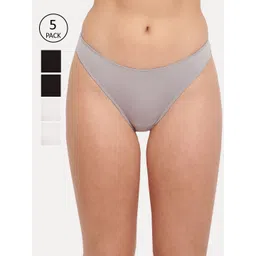 BASIICS by La Intimo Women Pack Of 5 Multicoloured Solid Thongs TH11B2G1W2-picture-13