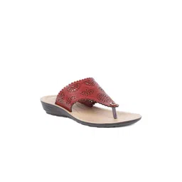 Bata Women Maroon Open Toe Flats with Laser Cuts-picture-36
