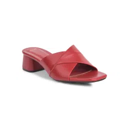 Bata Women Red Square Toe Block Sandal Heels-picture-16