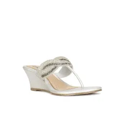 Bata Women's SHERRY TH E 23 Silver T-Strap Wedges-picture-33