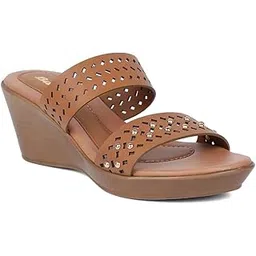 LASER STUD MULE Tan Evening Slipon Open Toe Mule Thong Slipper Medium HH 26-50 MM For Women-image-33