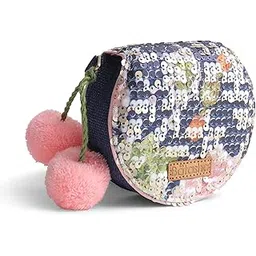 batasha RANGREZ Sequined Coin Purse with Pom Poms, Navy Blue and Pink, Decorative Small Wallet-picture-12