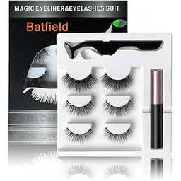 Batfield 3 Pairs Magnetic False Eyelashes - Reusable Fake Eyelashes with Eyeliner and Tweezer - Artificial Eye Lashes for Women Natural Wispy(Style 6)-picture-42