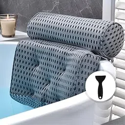 Bath Pillow Bathtub Pillow - Bath Pillows for Tub with Neck, Head, Shoulder and Back Support - 4D Air Mesh Spa Pillow for Bath - Extra Thick, Soft and Quick Dry | Gray-picture-11